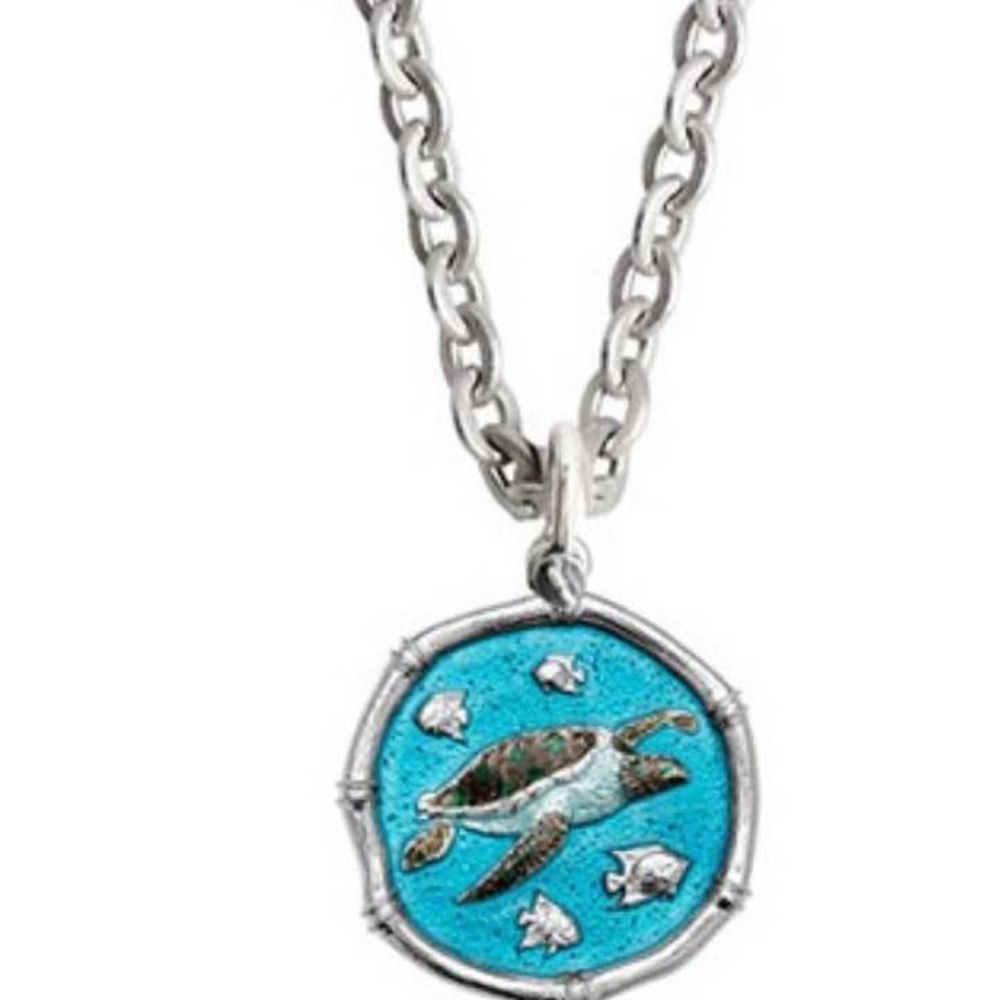 Guy Harvey Petite Full Color Sterling Silver Enameled Sea Turtle Pendant & Chain